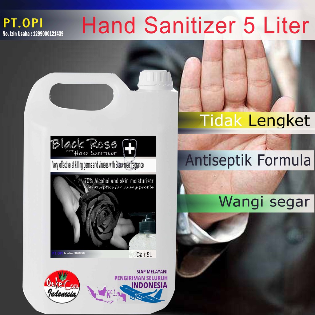 Hand sanitizer 5 liter 100ml , 500ml , 1 Liter varian Cair atau Spray varian berat tidak Lengket ditangan isi ulang Alkohol 70%-75% (KEMENKES) tersedia varian wangi juga yang bisa dipilih semua anti bakterial