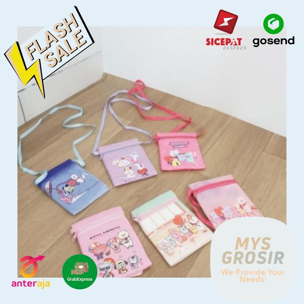 SLING BAG / POUCH HANDPHONE / TAS SELEMPANG KECIL BULU BT21 BTS BANGTAN BOYS ARMY GROSIR READY COD S