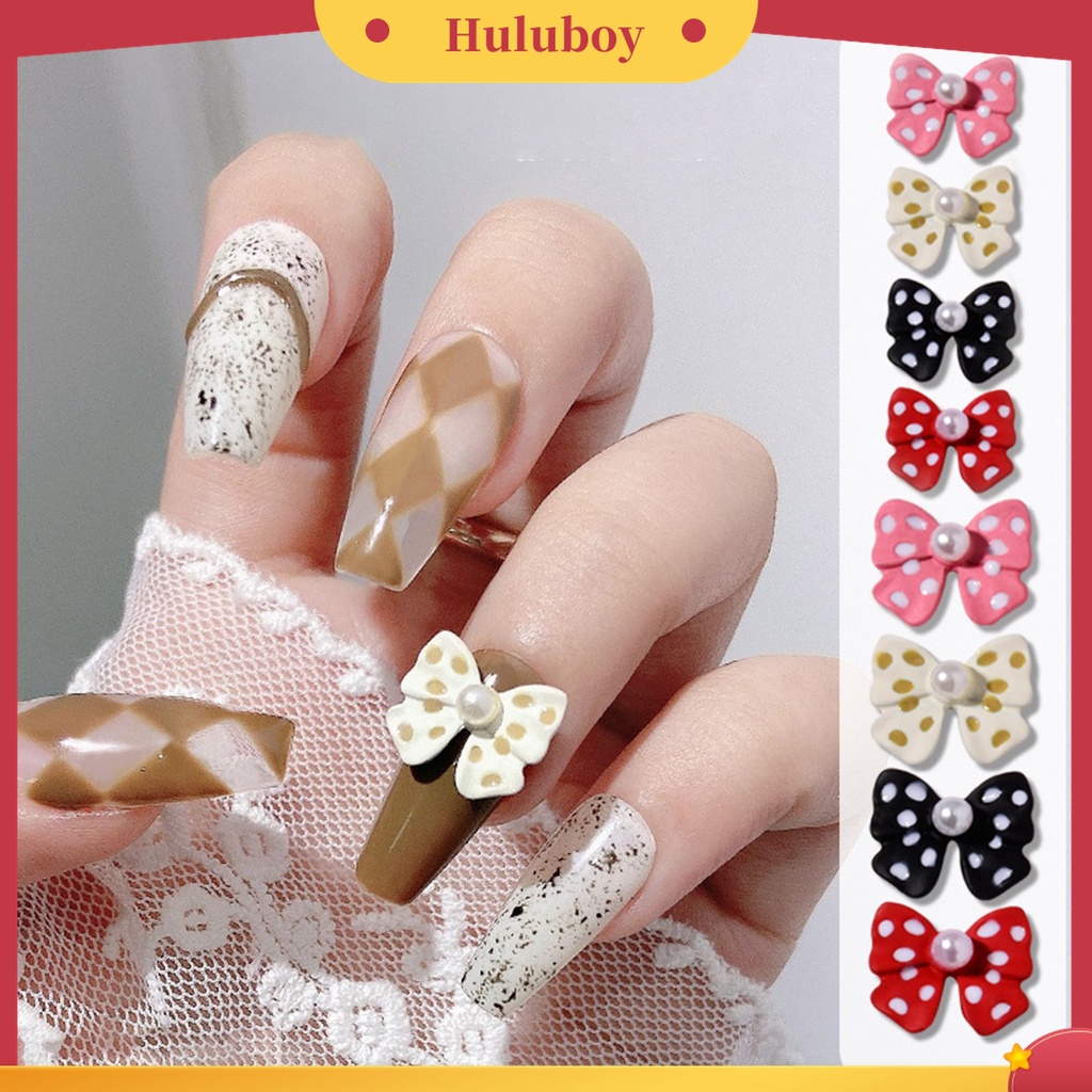 Huluboy Huluboy♡ 5pcs / Set Hiasan Kuku Bentuk Pita Aksen Mutiara Imitasi Untuk Aksesoris Nail Art / Salon