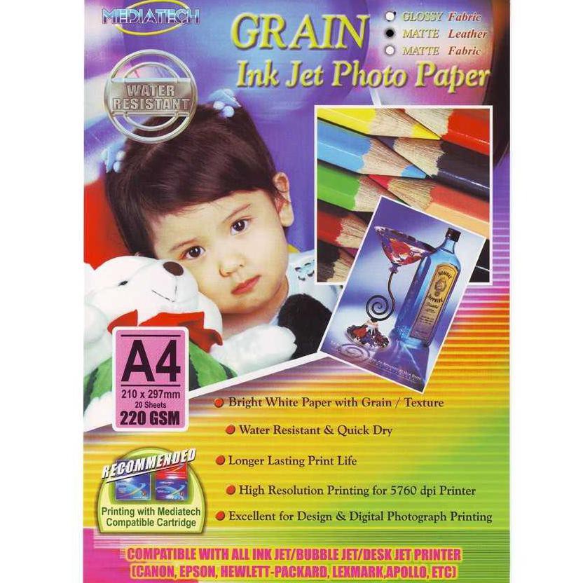 

Mediatech Grain Ink Jet Photo Paper Motif Kulit A4 220 Gsm - 20 Sheet J-Clickn Ayo Order