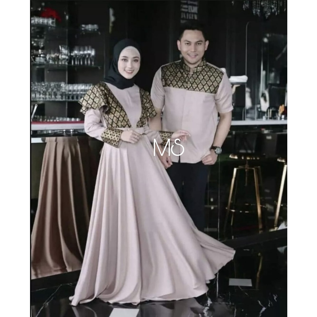 2 UKURAN L DAN XL CP PRINSA BATIK PAKAIAN PASANGAN COUPLE KEMEJA DAN GAMIS MAXY MS ADA VIDEO REAL PICT