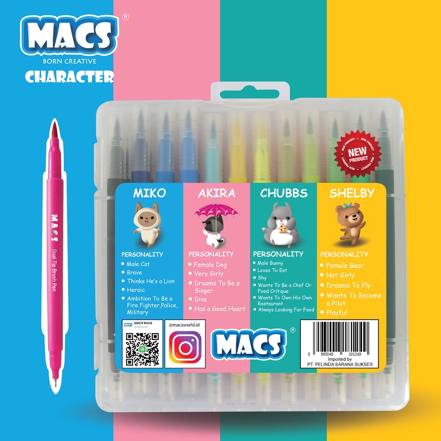 Spidol MACS Dual Tip Brush Pen Marker Color 24 Warna