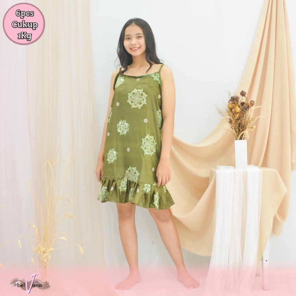 Daster Viral Ruffle Gandul Tali Bali | Daster Yukensi Tanpa Lengan Rayon-[GTM] G