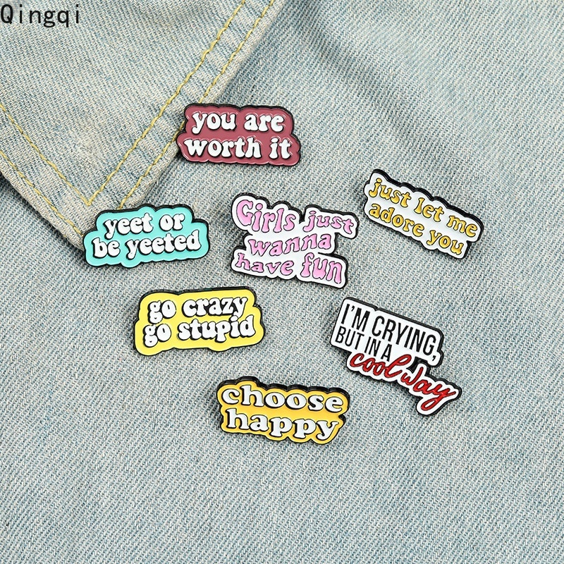 Bros Pin Enamel Desain Kutipan Choose Happy You Are Worth It Untuk Kerah Kemeja Denim