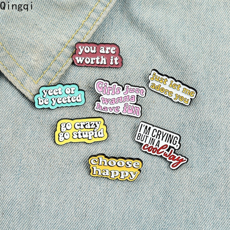 Bros Pin Enamel Desain Kutipan Choose Happy You Are Worth It Untuk Kerah Kemeja Denim