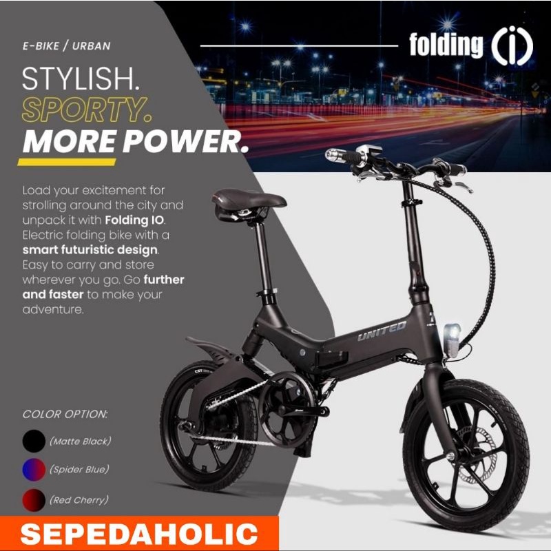 Sepeda Lipat Listrik UNITED IO Electric E Bike Folding 16 Inch