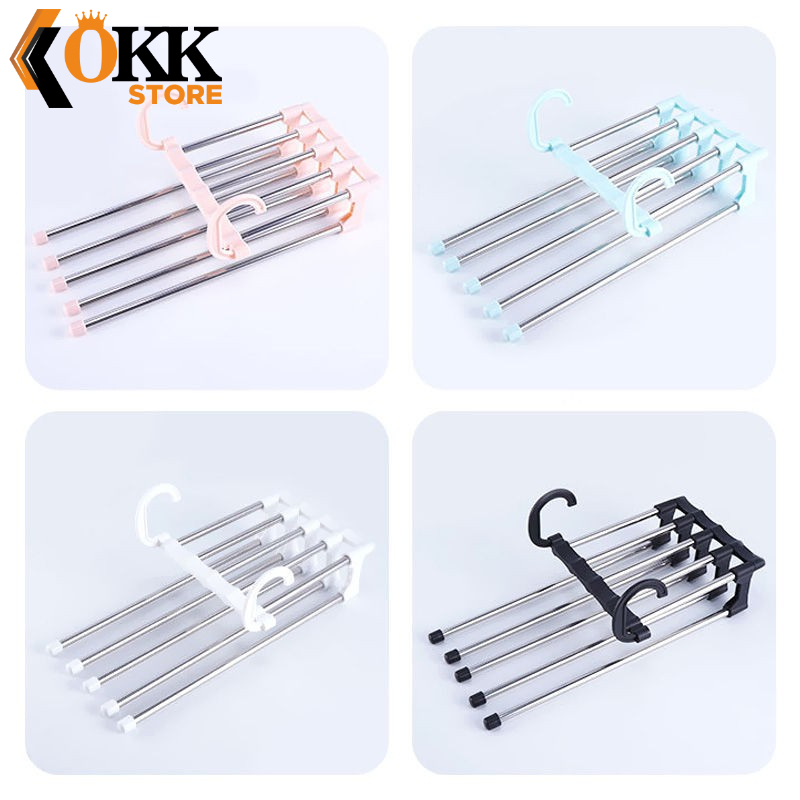 Gantungan Celana Multifungsi 5 in 1 Magic Hanger Stainless Gantungan Baju Celana Jilbab Pakaian