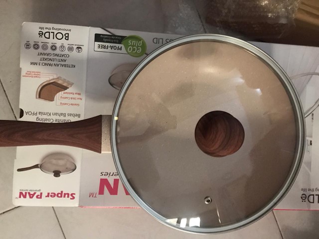 Bolde Super Pan Wok ( Wajan ) 26 Cm + Lid Tutup Kaca, Granite Beige Series