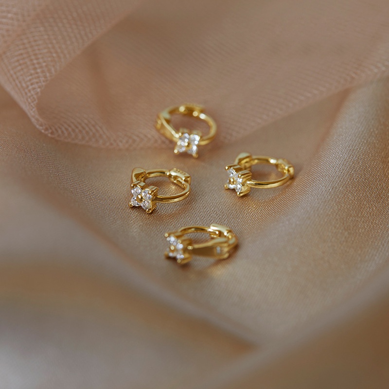 Papaozhu Geometris Emas 14K Cubic Zirconia Anting Hoop Kecil Perhiasan Telinga Tulang Rawan Untuk Wanita