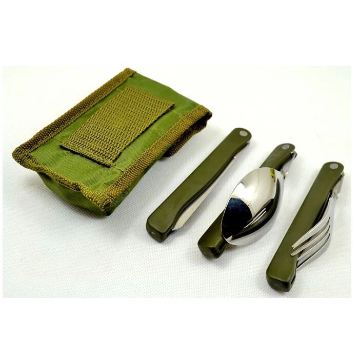 YGRETTE - Yougle Sendok Garpu Pisau Lipat Foldable Spoon Fork Knife Set Portable Army Military Camping Tools Pocket Knife EDC Multifungsi