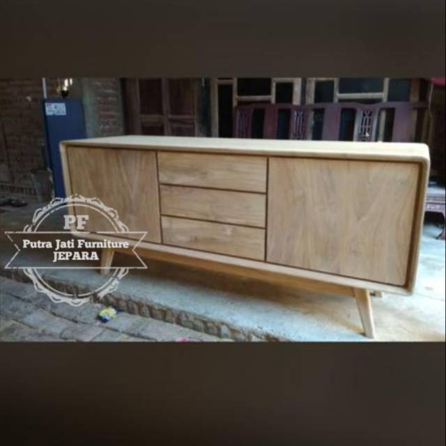 Bufet retro jati laci - meja tv hias ruang tamu - lemari pendek minimalis