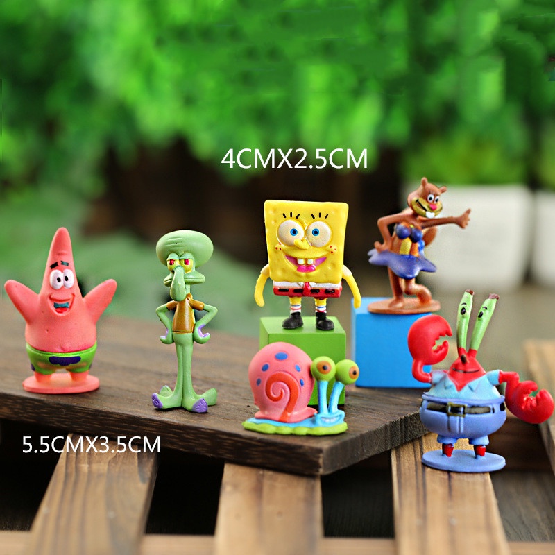 6pcs / set Mainan Action Figure Anime Sponge Bobsbobs Cumi PatrickStar Bahan PVC Untuk Dekorasi Kue