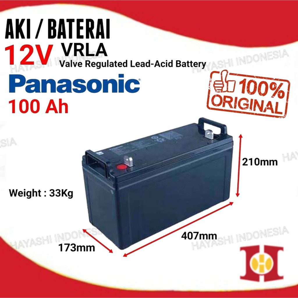 Aki 12V 100Ah Panasonic Original GP VRLA Accu Baterai UPS Mobil Motor