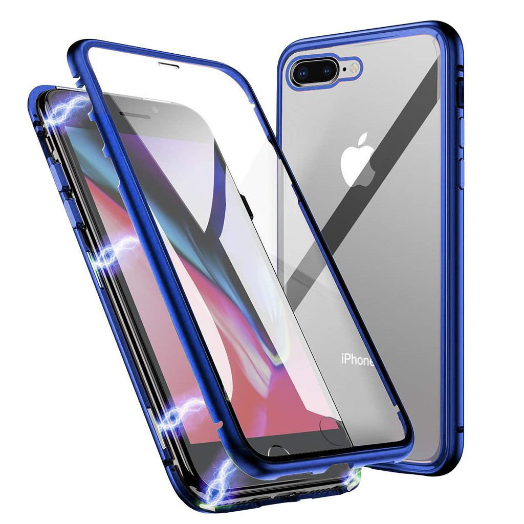 Case Magnetic 2 in 1 iPhone 7 Plus Hardcase iPhone 8 Plus Kaca Magnet Depan Belakang Two Face Case