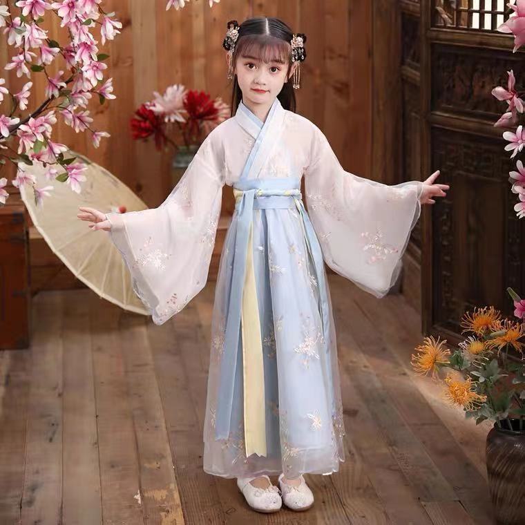 Hanfu girls' ancient Chinese dress spring and summer children's long sleeved ancient Ru skirt super