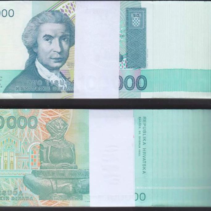 Uang Kuno 100000 Dinara 1993 Kroatia 1 Lembar Unc