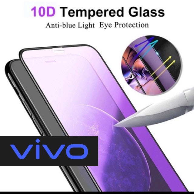 Tempered Glass 10D blue VIVO/10va/Anti Minyak Pelindung Protector Cover Layar Screen Handphone Kamera