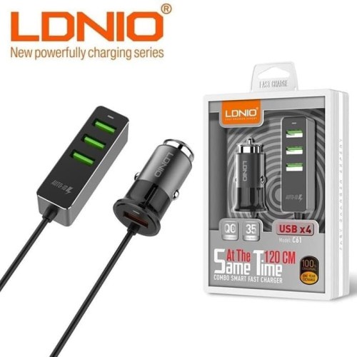 CAR CHARGER LDNIO C-61 ORIGINAL 2.4A FAST CHARGING 4 SLOT USB SUPPORT