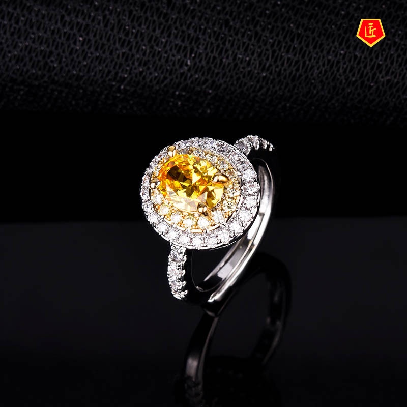 [Ready Stock]Luxury Full Diamond Oval Citrine Ring