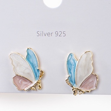 Anting stud Bentuk Kupu-Kupu Warna-Warni Bahan S925 Gaya Korea