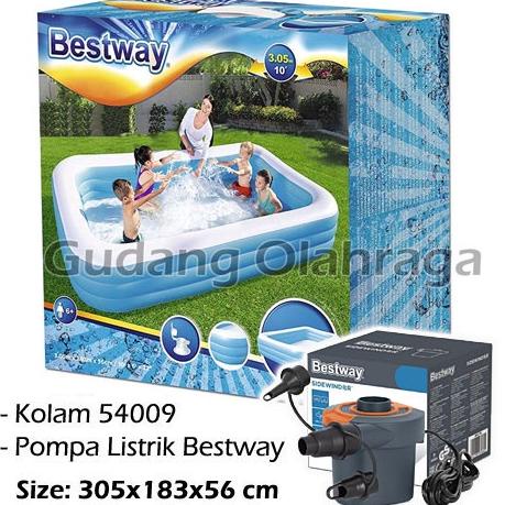 Bestway 54009 Kolam Renang Anak Ukuran Besar Jumbo 305 cm + Pompa Listrik Bestway