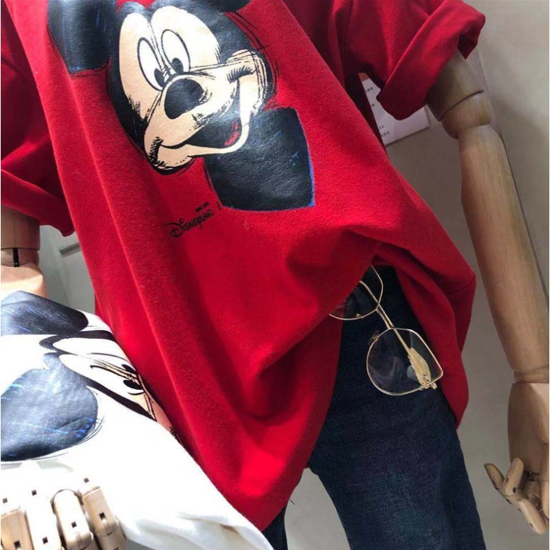 T-shirt Wanita Longgar Ukuran Besar Kaos Lengan Pendek Motif Katun Disney Kaos Fashion Premium