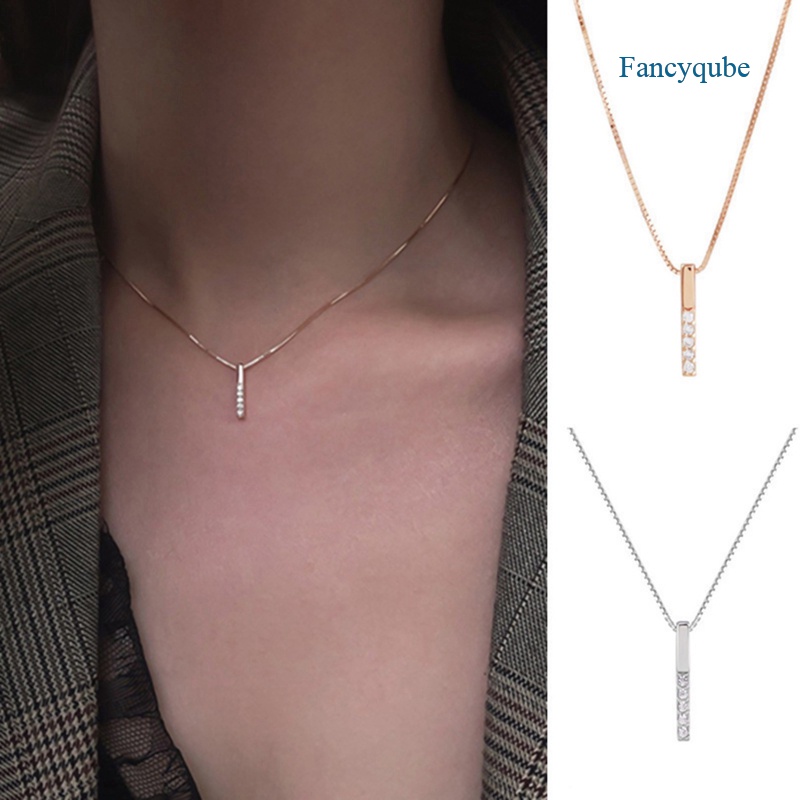 Kalung Rantai Sterling Silver 925 Dengan Liontin Geometri Aksen Zircon Untuk Wanita