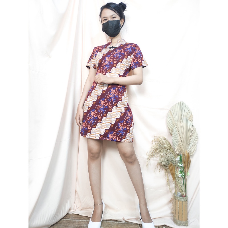 SB Collection Midi Dress Hiskiati Shortdress Casual Modern Batik Cheongsham Wanita