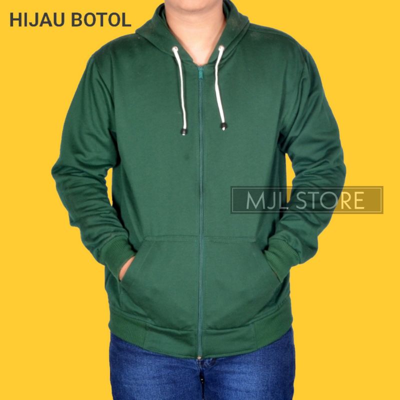 (promo) Jaket zipper polos L,XL,XXL hijau botol pria wanita mjl store