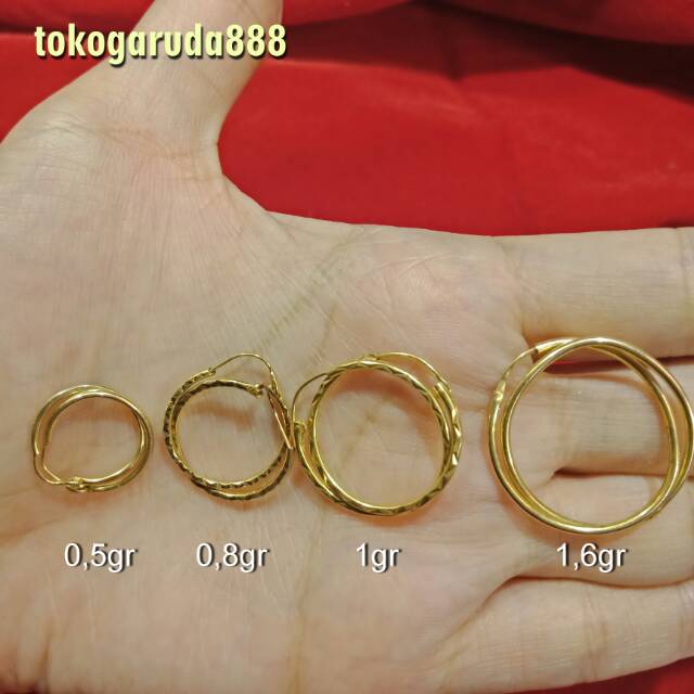 anak dan dewasa emas asli kadar 700 anting 0.5 g gr gram 0.5g 0.5gr 0.5gram bulat gipsy gipsi bintang love hati