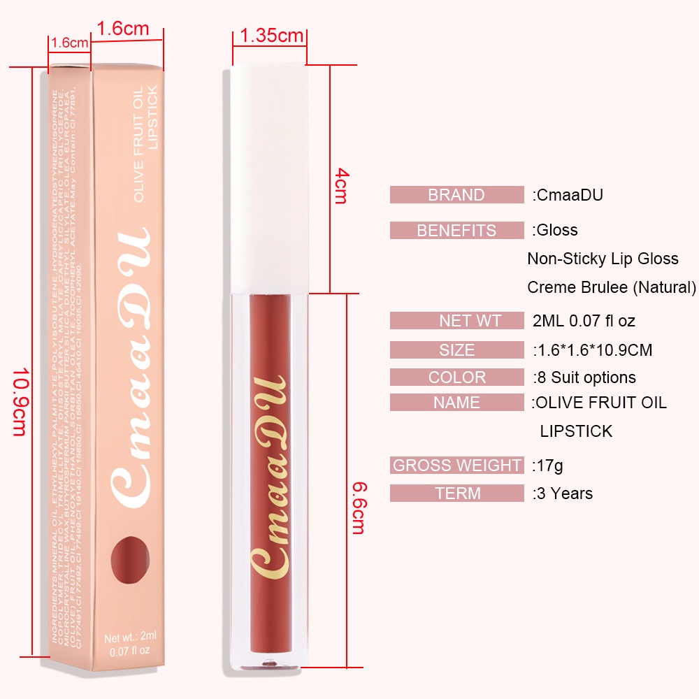 CMAADU OLIVE FRUIT OIL LIPSTICK LIP GLOSS 8 WARNA