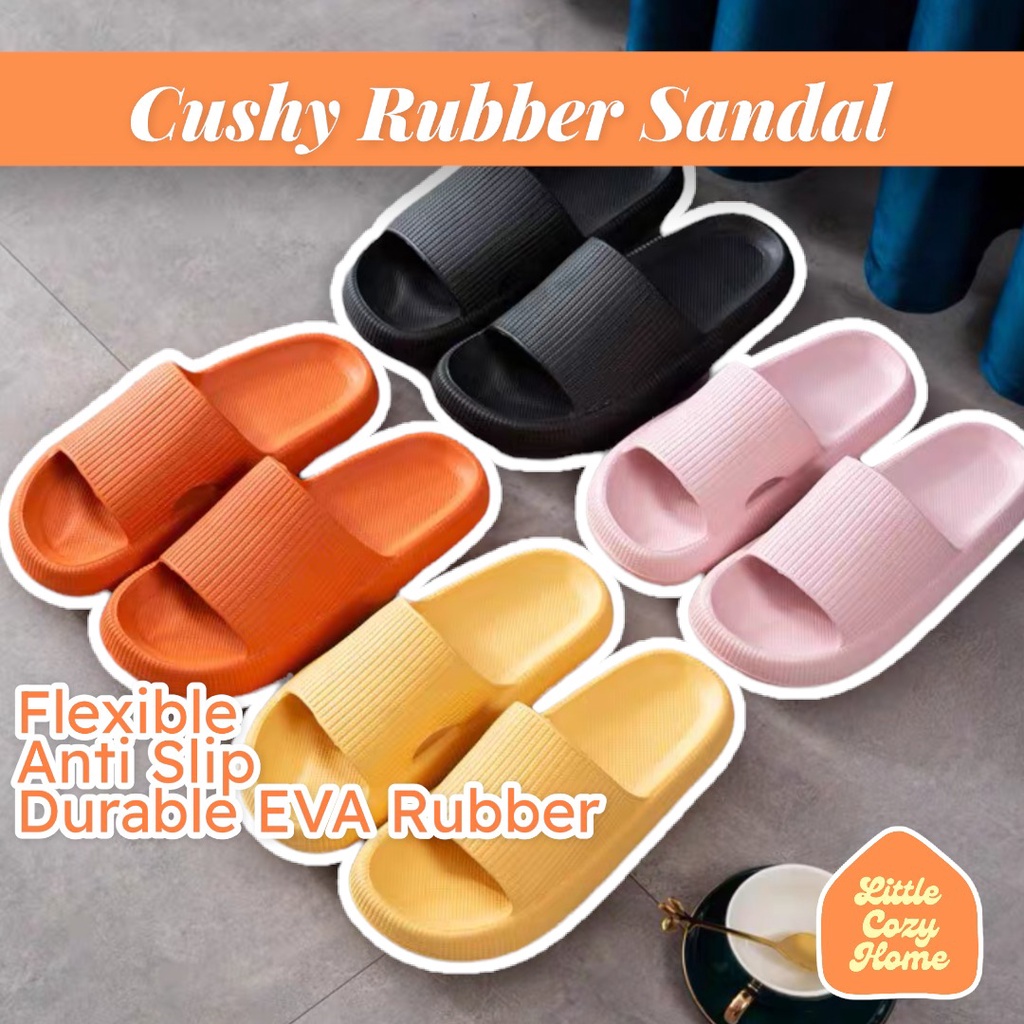 Cushy Rubber Sandal / Sandal Rumah Berkualitas / Sandal Rumah Kamar Mandi Bahan Karet EVA Empuk Anti Slip / Wanita Pria Couple Slide Yeezy Tebal Kualitas Import