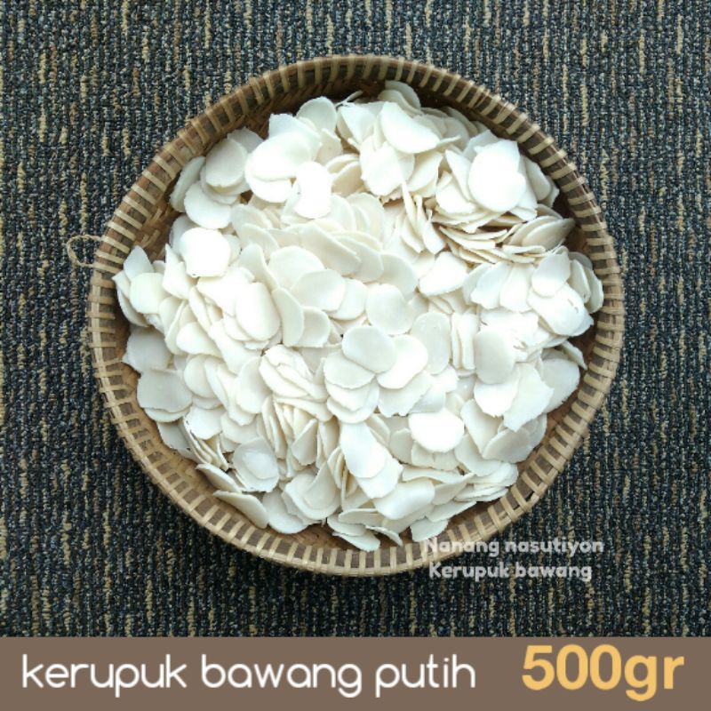 

KERUPUK KRUPUK BAWANG PUTIH KECIL MENTAH MEKAR SIAP GORENG NETTO 500GRAM