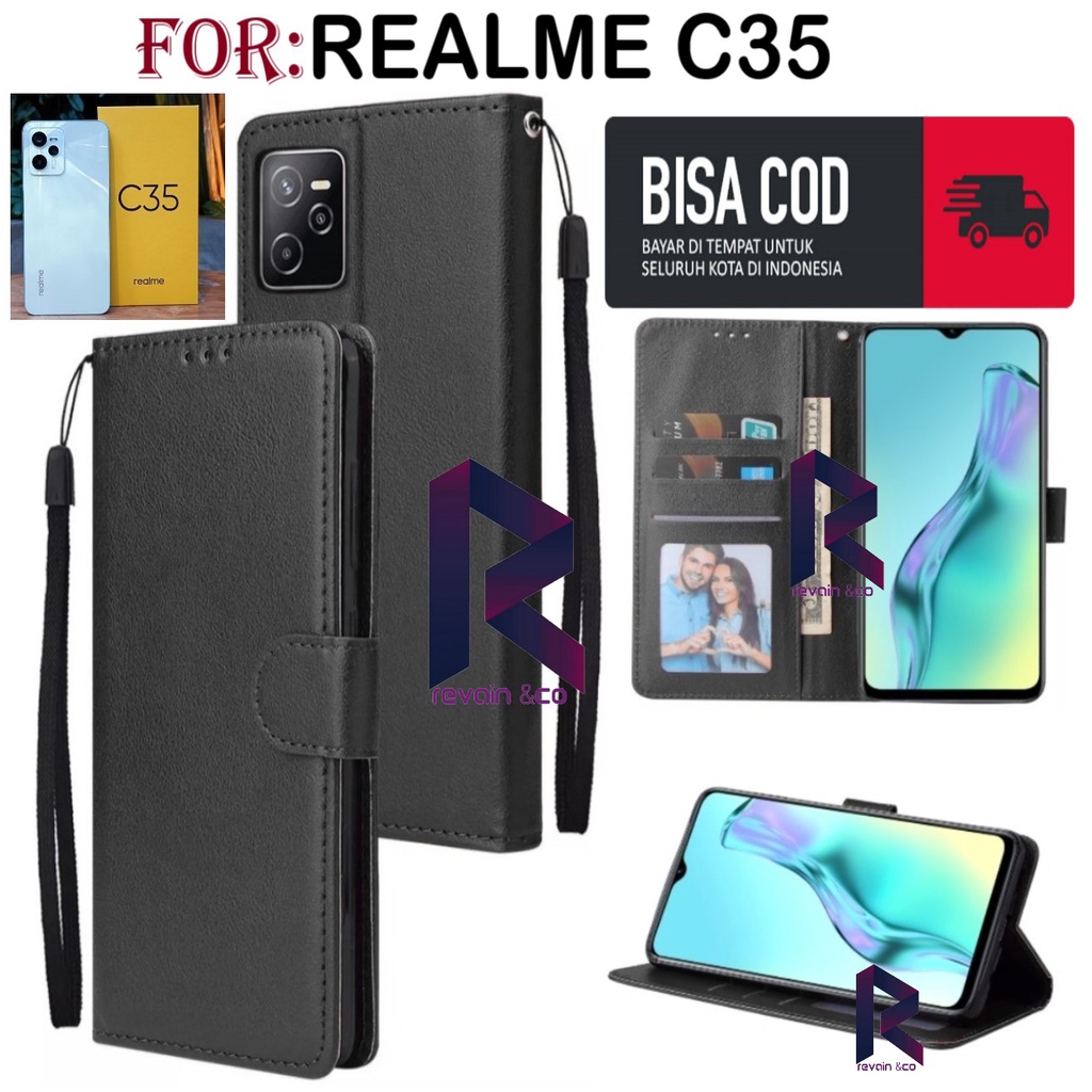 FLIP COVER REALME C35 CASING FLIP WALLET LEATHER KULIT PREMIUM SARUNG BUKA TUTUP FLIP CASE REALME C35 TERBARU