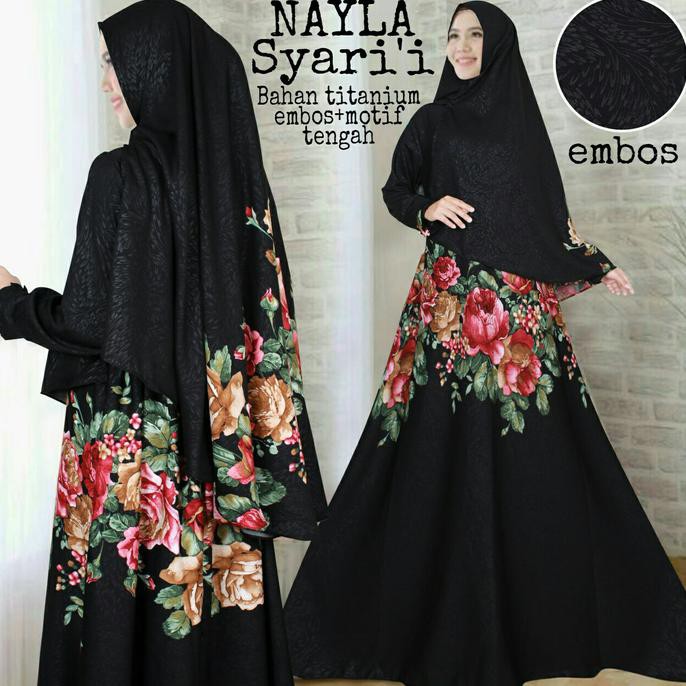 PROMO FASHION MUSLIMAH NAYLA SYARI(TITANIUM EMBOS)DAPAT JILBAB\\U002FDRESS GAMIS - HITAM, M CANTIK