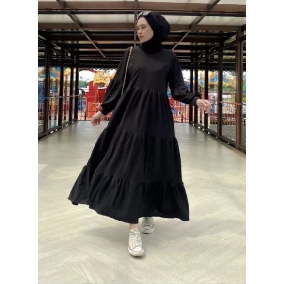MIDI DRESS 3 REMPEL SUSUN/DRESS KOREA STYLE/GAMIS POLOS REMPEL SUSUN
