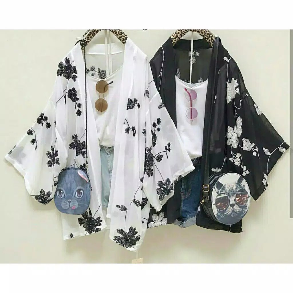 cardigan Cardy kimono black koreansilk MOTIF BUNGA WANITA VR V2R0 gardigan korea terbaik outher wani