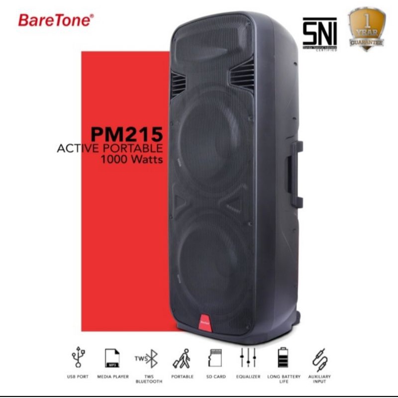 SPEAKER PORTABLE AKTIF WIRELESS MEETING BARETONE 15 INCH DOUBLE  PM215 BLUETOOTH ORIGINAL