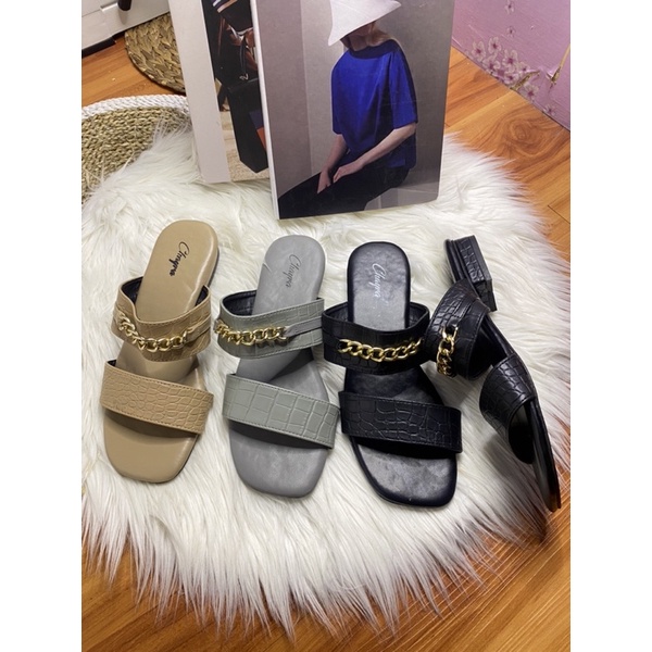 Lana sandal santai bahan croco sintetis size 36 - 40 tinggi 1cm realpict