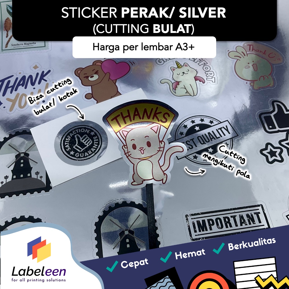 

Cetak Sticker SILVER/ PERAK Custom A3+ [TANPA MIN ORDER] | Stiker segel makanan, minuman, dus, toples | Label Terimakasih/Thankyou