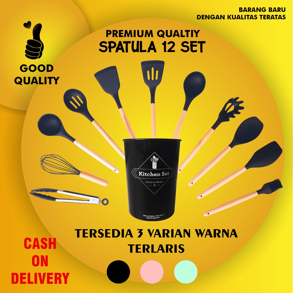 Silikon Spatula Silicone Sodet Alat Masak Set 12pcs Spatula Steak Clip Set Oil Brush Kitchen Cooking-5