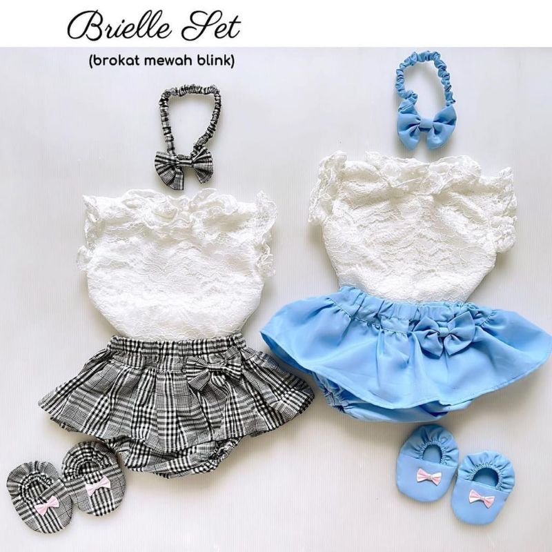 [GET 4in1] Set jumper bayi perempuan 0-12 bulan set kemeja brukat bloomers free bando sepatu BRIELLE SET