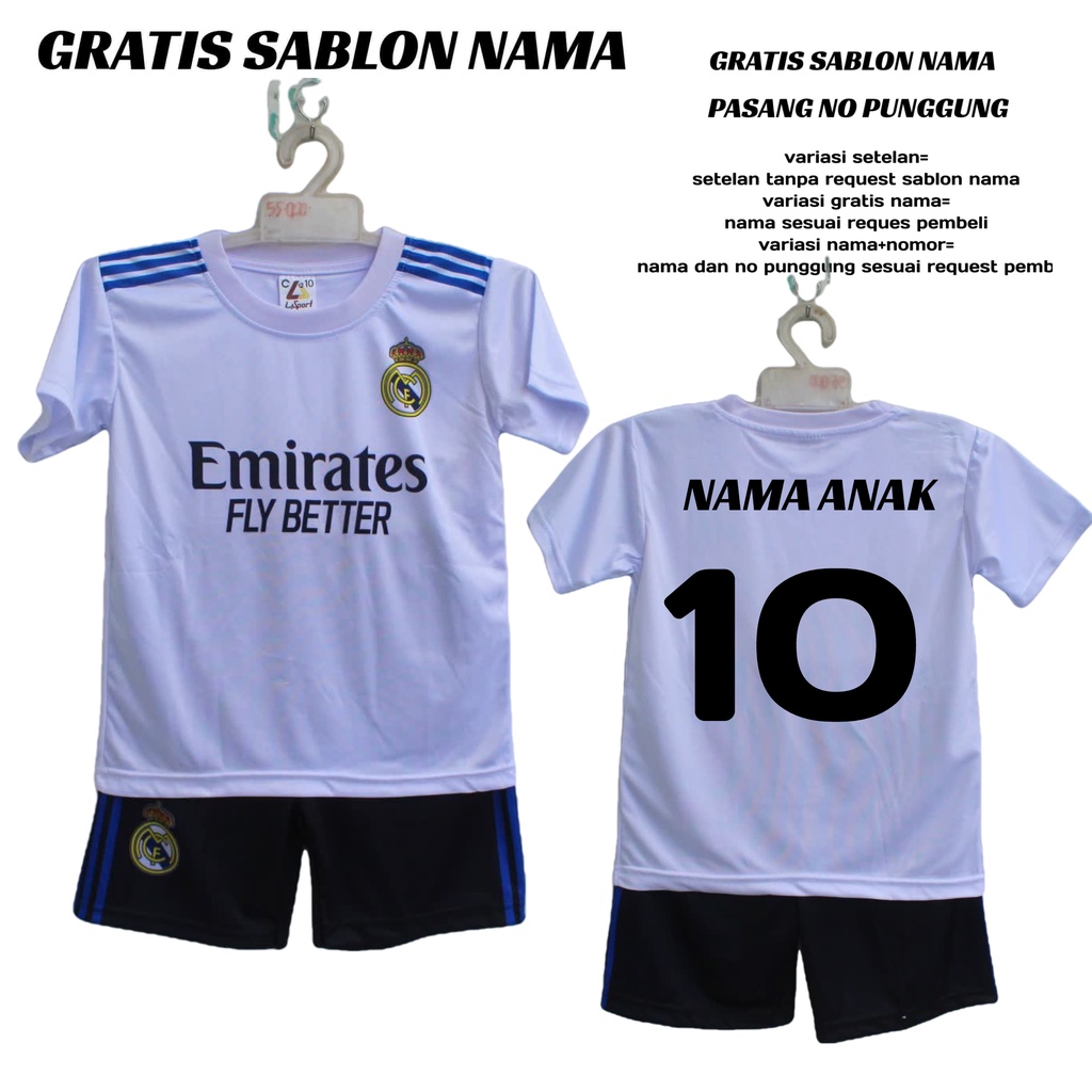 setelan baju bola realmadrid/jersey bola realmadrid full printing size 10-20