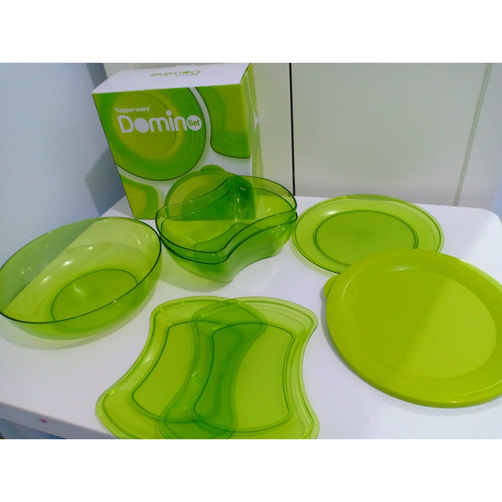 TUPPERWARE DISKON SALE DOMINO SET PAKET MANGKOK SAJI MEWAH GREEN HIJAU MANGKOK SAJI FREE INNER BOX