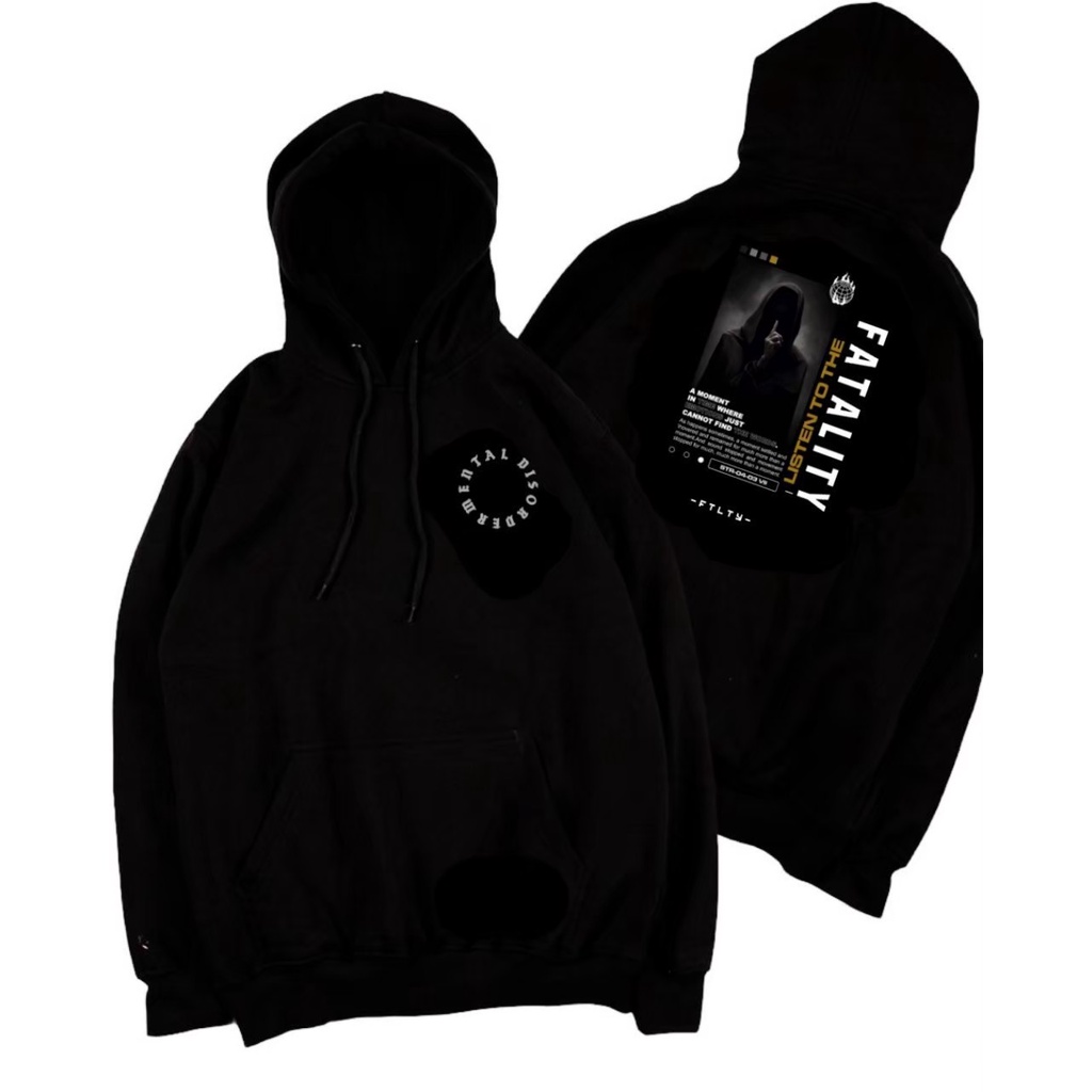 Fatality - Sweater Hoodie Basic Hitam Unisex Pria wanita Quality Premium Ukuran M/L/XL