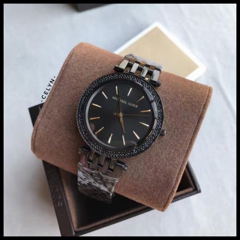 jam tangan wanita michael kors mk3337 stainless steel black / hitam original