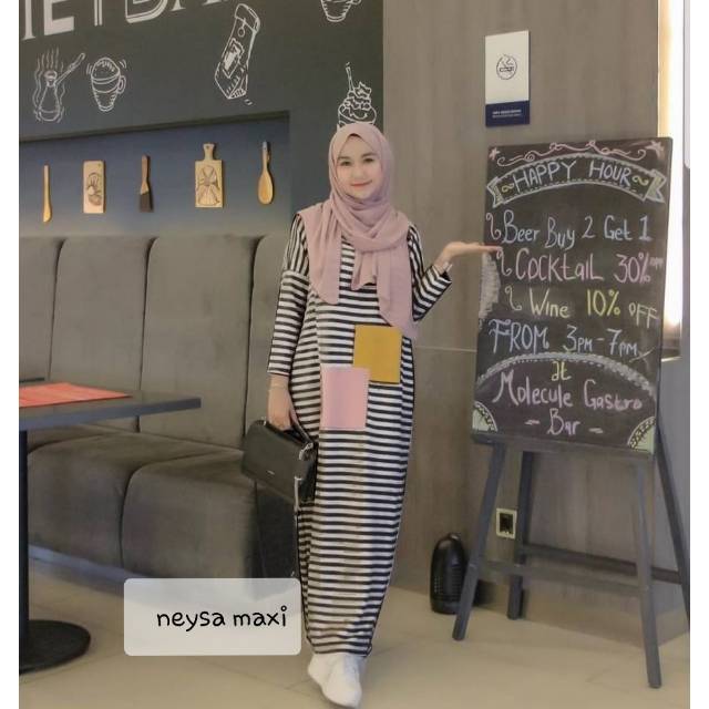 Maxi dress salur Neysa / Gamis salur bahan spandek / Dress salur terbaru ukuran jumbo / salur motif