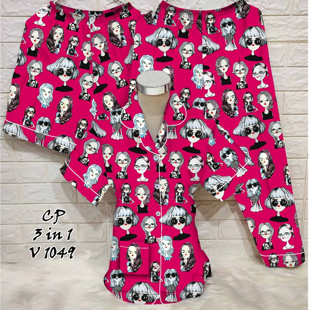 JNV Piyama Dewasa CP 3in1 Motif Karakter Kartun 01 - Baju Tidur 3in1 - Bahan Katun-Retro Fanta