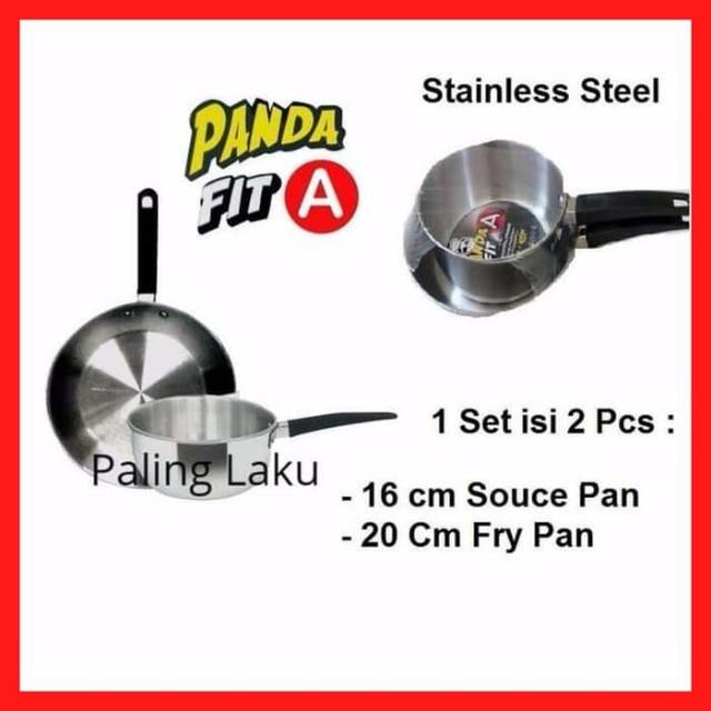 PANCI SET PANDA STAINLESS STEEL MASPION 2 Pcs - Sauce Pan 16 Cm + Fry Pan 22 Cm