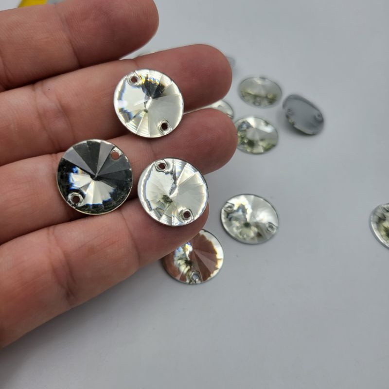 DIAMON RESIN KRISTAL MOTIF BULAT LANCIP WARNA PUTIH BERSIH UKURAN 18MM / 1.8 CM KUALITAS BAGUS KILAU PER LUSIN